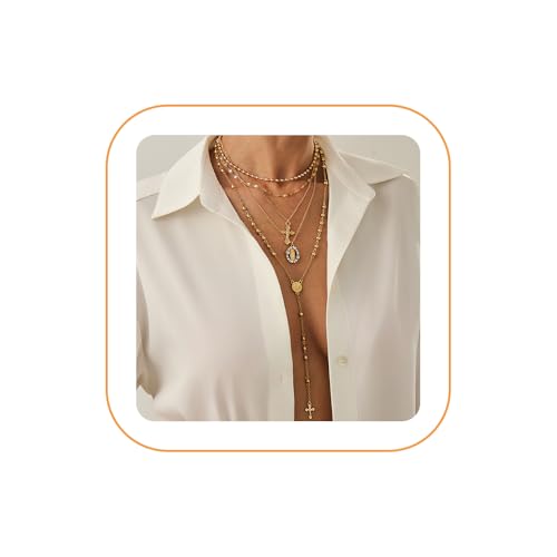 Layered Cross Necklace Set for Women, Layered Choker Necklaces Trendy Jewelry, Colorful Enamel Beaded Y-Shaped Lariat Necklace, Boho Multilayer Cross Necklace for Party and Daily Wear - color: Gold-03