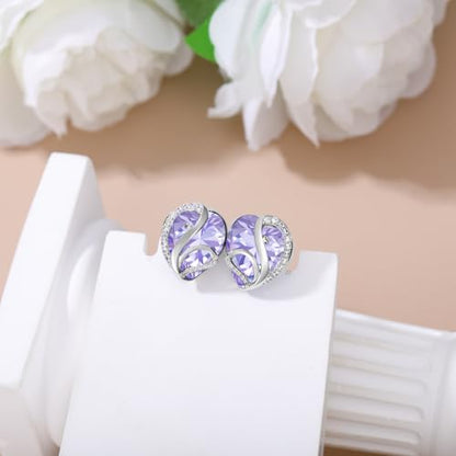 Butterfly Heart Birthstone Crystal Stud Earrings for Women S925 Sterling Silver Heart Birthstone Studs Birthday Gifts for Wife Mother Daughter Girlfriend Mom - color: 06-June