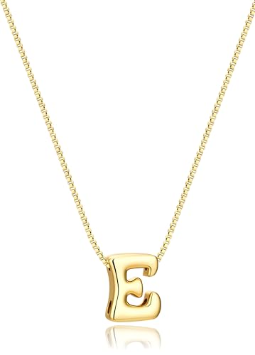 Bubble Gold Initial Necklaces for Women,14K Gold Plated A-Z Initial Necklaces for Women, Chunky balloon letter name Pendant Necklace Fashion Jewelry Gifts - color: E, style: Gold