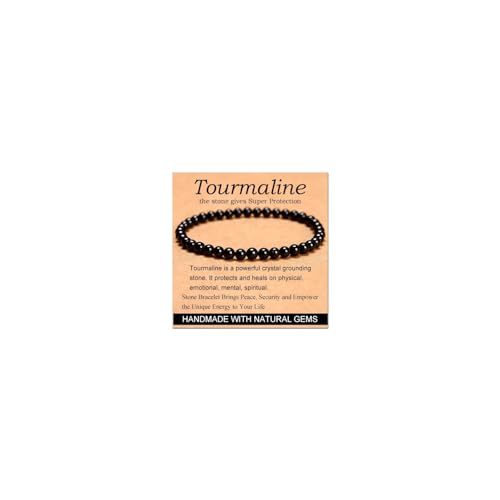 Carnelian Bracelet - Stone of Luck,Stretch Natural Stone Crystal Beads Jewelry Gifts for Women Men Unisex - color: Black Tourmaline-Super Protection, size: 4mm