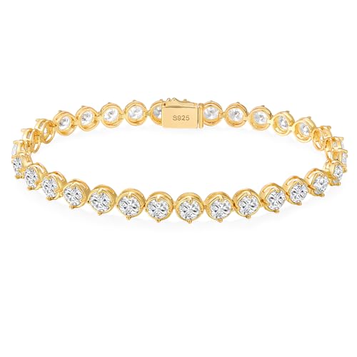 Sterling Silver 14K Gold Plated 2.5mm/3mm/4mm/5mm Round Cut Moissanite Tennis Bracelet, Classic Luxury Bezel Set Diamond Bracelets for Women Men Wedding Birthday Jewelry, Size 6.5" 7" 7.5" 8.3" - color: CZ-5mm Width-Gold, size: 6.5 Inch (Fit Wrist 5.5"-6"