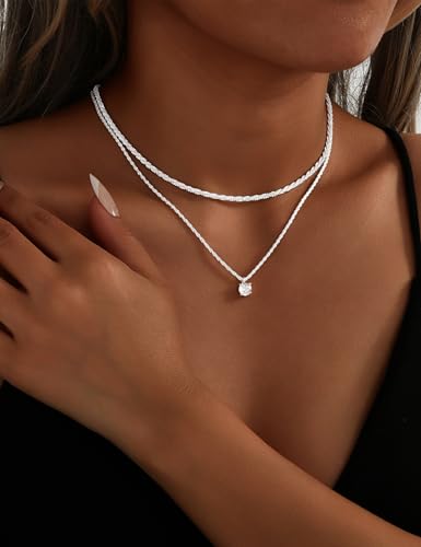 YEEZII Layered Gold Necklaces for Women Trendy, 3 Pcs 14K Gold Plated Choker Paperclip Box Chain Necklace, Stackable Women's Gold Pendant Necklaces Jewelry Set - color: Silver-A