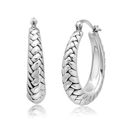 925 Sterling Silver Hypoallergenic Chunky Hoop Earrings for Women | Anti Tarnish Hoops in Various Styles by MAX + STONE - style: Textured Oval Hoops