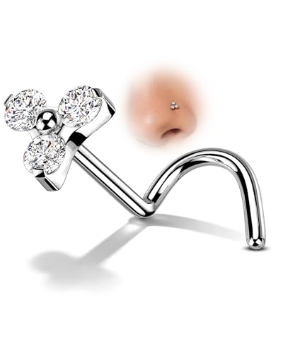 20G Grade 23 (G23) Titanium Screw Nose Studs Ring S-Shaped Diamond Cubic Zirconia Flower Bone Piercing Jewelry