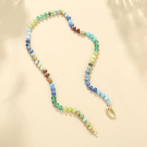 CONRAN KREMIX Colorful Stone Beaded Necklace for Women,Natural Gemstone Bead Choker Necklaces Boho Summer Beach Layering Necklace Jewelry Gift for Women - color: Colourful-C