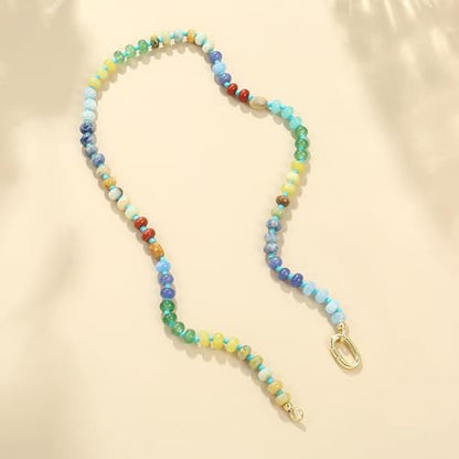 CONRAN KREMIX Colorful Stone Beaded Necklace for Women,Natural Gemstone Bead Choker Necklaces Boho Summer Beach Layering Necklace Jewelry Gift for Women - color: Colourful-C