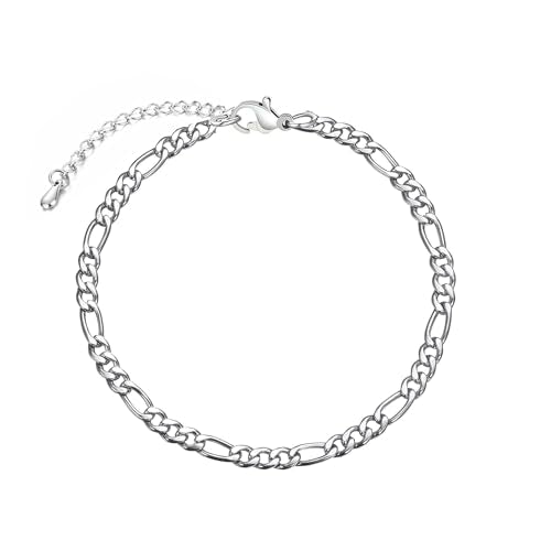 PICNHUAN Gold/Silver Ankle Bracelets for Women 14K Gold Plated Women's Anklets Silver Cuban Chain Anklet Waterproof Stainless Steel Anklet Summer Beach Foot Chain Jewelry Gifts for Women - color: Silver/Fagor Chain