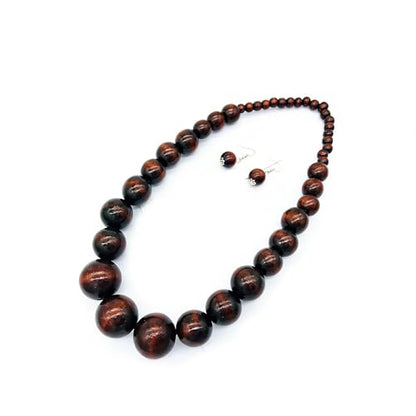 Colorful African Wooden Beaded Choker Neckalce Drop Dangle Earrings Set Chunky Strands Beads Large Bib Collar for Women 60's 70s Wedding Bohemain Jewelry - color: wood