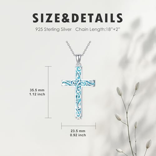 Cross Necklace for Men Women 925 Sterling Silver Cross Pendant Necklace Christian Religious Jewelry Gifts for Anniversary - color: 17-Turquoise Cross