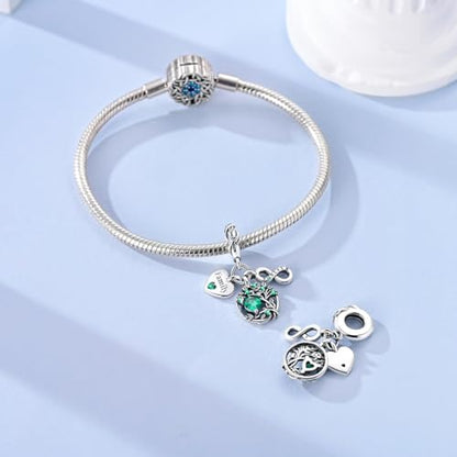 Hapour 925 Sterling Silver Charms for Bracelet Necklace Dangle Pendant Bead | Bear Charm, Elephant Zebra Cat Dream catcher Family Birthday European Jewelry Charm, For Women Mom - color: Green Eternal Love Family Tree