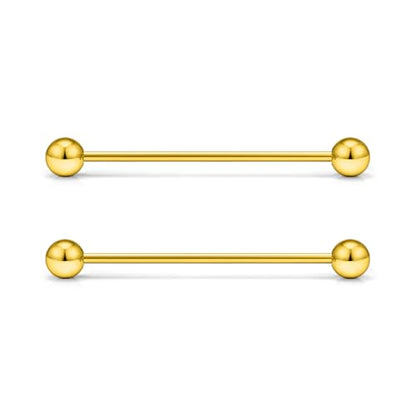 16G 14G Surgical Steel Tongue Rings Nipple Rings Industrial Piercing Jewelry Set Multi Size Straight Barbells 12mm 14mm 16mm 19mm 22mm 28mm 32mm 35mm 38mm 40mm 45mm for Women Men - color: goldtone, size: 16g,bar length 28mm