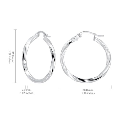 Hoops & Loops 925 Sterling Silver Twisted Hoop Earrings for Women - Hypoallergenic 14K Gold, Rose Gold, Black Flash Plated 2mm Thin Twist Design Round Click-Top Hoops, 15/20/25/30/35/40/50/60mm - color: Silver-30mm (1.2 inch)