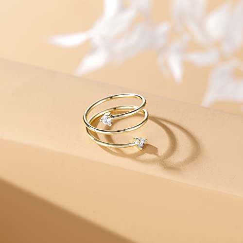 SHINYSO 14K Gold Plated Wedding Band for Women Stackable Thin Cubic Zirconia Open Wrap Dainty Engagement Ring Size 4-10 - color: Gold