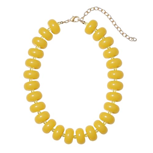 Chunky Beaded Necklace for Women, Multi-Color Acrylic Choker | Vibrant Candy-Colored Beads, Bold Chunky Statement Style for Summer Outfits, Festivals & Vacation Looks - color: Yellow