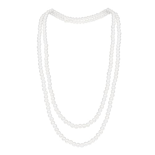 59" Long Pearl Necklace, Fashion Faux Pearls Pendants 1920s Beads Cluster Long Pearl Necklace for Costume Party Jewelry Vintage Elegant Pearls for Women Wedding Halloween