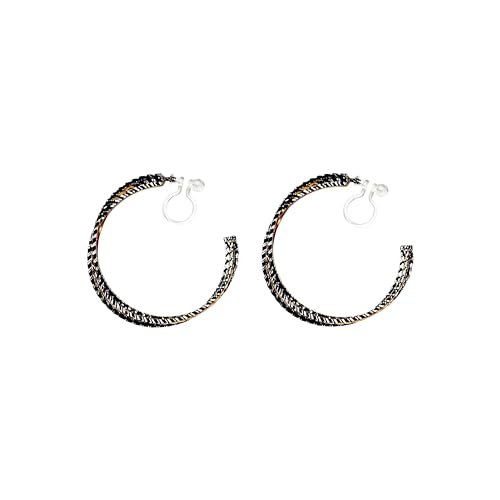 Hoop Invisible Clip On Earrings for Women Not Pierced Gold Small Twisted Hoop Comfortable Silver Large Clip On Earrings - color: Textured Triple Hoop Gold