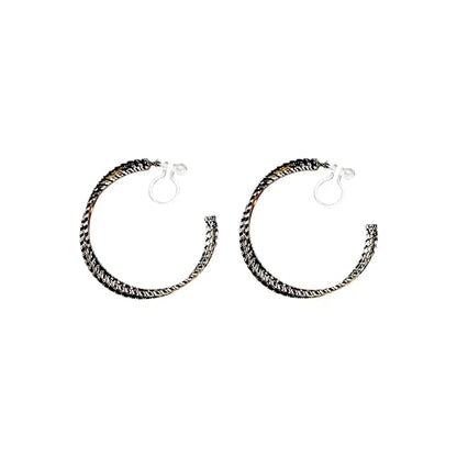 Hoop Invisible Clip On Earrings for Women Not Pierced Gold Small Twisted Hoop Comfortable Silver Large Clip On Earrings - color: Textured Triple Hoop Gold
