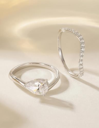 EAMTI 1.5CT Bridal Ring Sets Pear Cut CZ Promise Engagement Rings Curved Wedding Bands for Women Travel Ring Size 4-10 - color: Silver