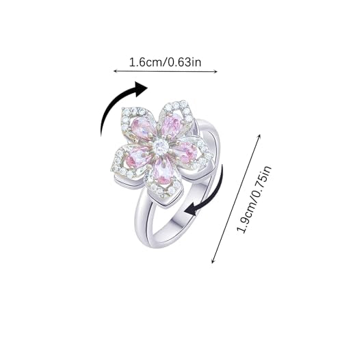 Sunflower Fidget Ring for Women Gold Anxiety Crystal Rings Cubic Zirconia Sunflower Open Adjustable Fidget Ring Spinner Sun Ring for Men Trendy Jewelry - color: Silver Pink