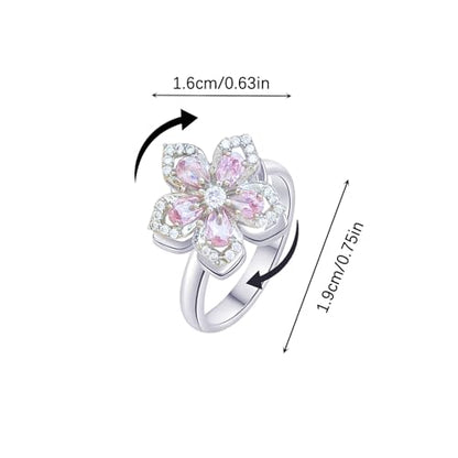 Sunflower Fidget Ring for Women Gold Anxiety Crystal Rings Cubic Zirconia Sunflower Open Adjustable Fidget Ring Spinner Sun Ring for Men Trendy Jewelry - color: Silver Pink