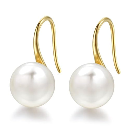 925 Sterling Silver Freshwater Cultured Handpicked AAA+ Quality Pearl Drop Earring for Women - color: Gold Short,White Pearl(0.33-0.35 inches)
