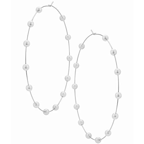 Jumbo Huge Hoops Large Pearls Thin Gold Silver Dangle Lightweight Fashion Chic Jewelry Gift for Women - size: free silver