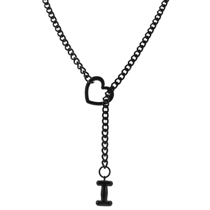 sroyte Black Heart Slip Chain Initial Necklaces for Women,Stainless Steel O-Ring Adjustable Lariat Heart Y-Necklace,Punk Gothic Cuban Collar Choker Necklace for women - color: Black I