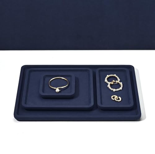 Microfiber Jewelry Trays Stackable Ring Earring Bracelet Necklace Bangle Watch Display Tray Drawer Organizer 3.93 * 3.93 * 0.59inch (Blue - color: Blue, size: 10*10cm Tray