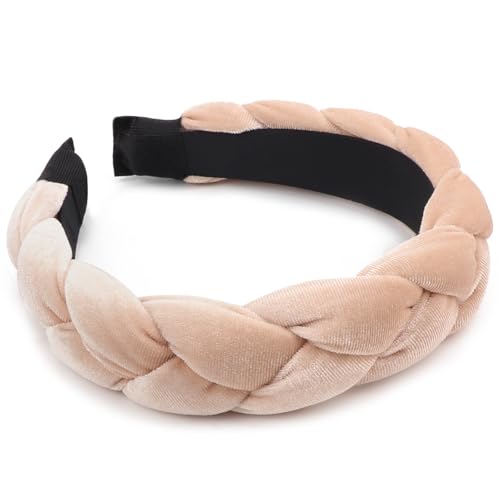 DRESHOW Braided Headbands for Women Velvet Hair Hoop Elastic Criss Cross Hair Bands Accessories - color: 01 Pc Velvet Braided: Beige