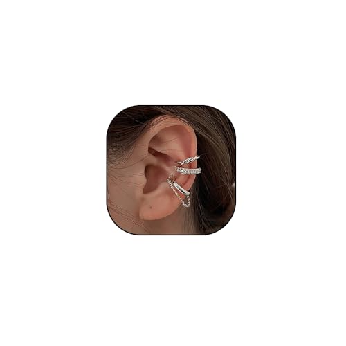 3Pcs Ear Cuffs Non Piercings for Women, Trendy Cubic Zirconia Gold Silver Clip On Cuff Earrings Set Jewelry Dainty Fake Cartilage Earring - color: Silver Chain