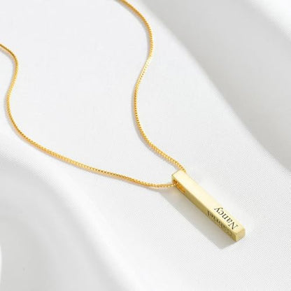 Custom 3D 4-Side Bar Necklace Personalized Vertical Bar Name Necklace Birthday Mother's Day Gifts Handmade Jewelry Gift for Women Mom Customized Bar Pendant - color: Silver