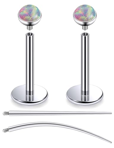 F136 Titanium 20/18/16G Internally Threaded Flat Back Multicolor Opal Stud Earrings Nose Rings Lip Labret Medusa Monroe Piercing Jewelry with Taper for Women Men - color: Pink, size: 18g*8mm*2mm