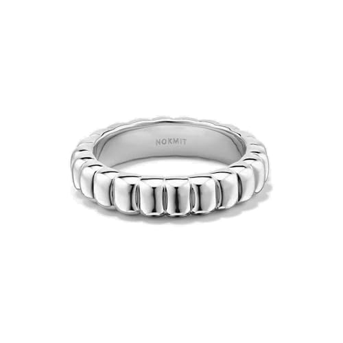 NOKMIT 14K Gold Filled Chunky Statement Rings, Stackable Band for Women | Non Tarnish & Hypoallergenic Wide Wedding Band | Puffy Croissant Thumb Finger Ring | Size 5-10 | Anillos de Oro 14K de Mujer - color: B-Silver