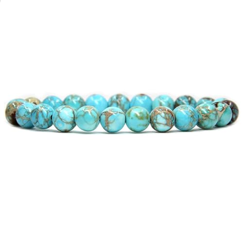 Angelstones Gemstones 8mm Round Beads Healing Crystal Bracelet for women | Natural Gemstone, Handmade Gifts for Women, Healing Crystal Round Beaded Stretch Bracelets, Unisex Jewelry for Women and Men - color: Turquoise Green Sea Sediment Jasper