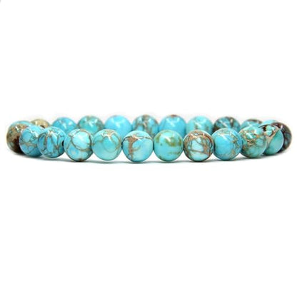 Angelstones Gemstones 8mm Round Beads Healing Crystal Bracelet for women | Natural Gemstone, Handmade Gifts for Women, Healing Crystal Round Beaded Stretch Bracelets, Unisex Jewelry for Women and Men - color: Turquoise Green Sea Sediment Jasper