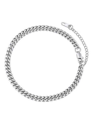 FaithHeart Waterproof Ankle Bracelets for Women, 1/2/3Pcs Non Tarnish Stainless Steel Layered Anklet Set Paperclip Figaro Cuban Link Chain Dainty Summer Beach Jewelry Gift Adjustable Size - style: h.Miami Cuban - Silver