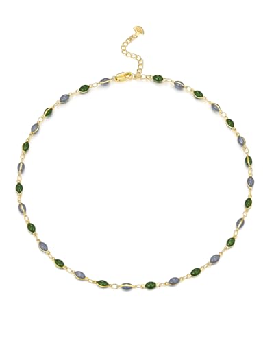 SNGIA Colorful Beaded Choker Necklace for Women, Gold Tone Adjustable Multicolor Rectangular Bead Necklace, Delicate Minimalist Layering Jewelry Gift - style: Jade Mist
