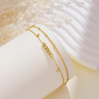 Gold/Sterling Silver Anklet Bracelets for Women Waterproof, Non Tarnish 925 Sterling Sliver Plated Heart Evileye Butterfly Charm, Dainty Summer Beach Anklets for Women, Beach Vacation Bikini Outfits for Her Mom - style: Beaded-Gold
