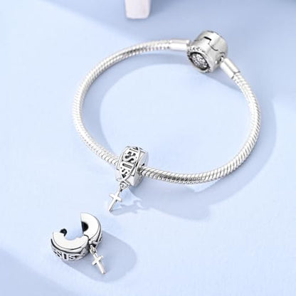 925 Sterling Silver Charms,Hypoallergenic Beads,Compatible with Pandora Bracelets and Necklaces,Women Holiday Gift Pendants - color: Fish Cross Clip