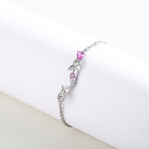 925 Sterling Silver Bohemia Hawaiian Beach Mermaid Floral Bracelet Birthday Graduation Gifts for Women with Gifts Box - style: 10C-Mermaid（Pink）
