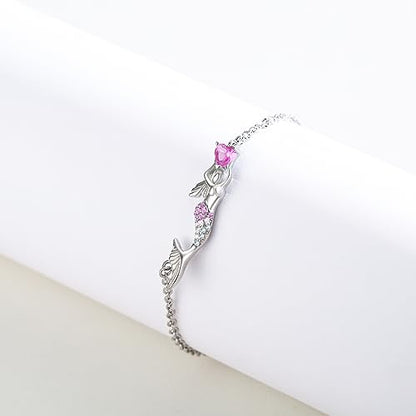 925 Sterling Silver Bohemia Hawaiian Beach Mermaid Floral Bracelet Birthday Graduation Gifts for Women with Gifts Box - style: 10C-Mermaid（Pink）