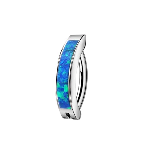 16G Labret Stud, G23 Titanium Vertical Labret Lip Piercing Jewelry, Gold Eyebrow Ring Clicker Belly Button Ring Hoop For Women Men - color: Silver, size: 8mm Blue Opal