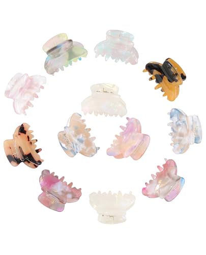 Molans 12 Pcs Small Hair Clips Mini Claw Jaw Clips Women Girls Thin Hair | Tiny Short Acrylic Cute Clips Non Slip Little Hair Accessories Clamps for Half Updo Styling Fine Hair Bangs Kids Toddlers - color: Gilltter