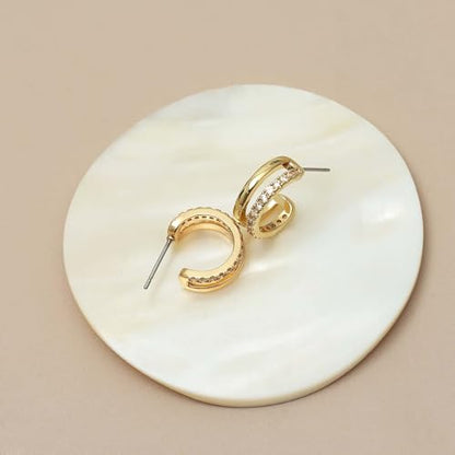 Small Chunky Gold Hoop Earrings For Women, 14k Gold Thick statement huggie hoop earrings Trendy Hoop Earrings Set Hypoallergenic Fashion Earrings - color: 18K Gold Diamond earring