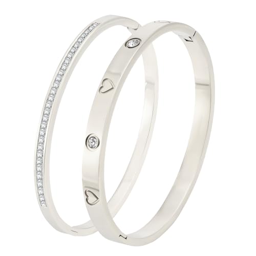 Camhanno Gold Bangles for Women - Stainless Steel Love & Friendship Bracelet Set with Gift Box | Daily Wear & Party Jewelry - color: silver