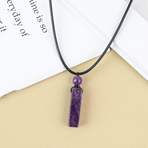 weryerker Natural Gemstone Pendant Necklace for Men, Healing Crystal Pendant, Cuboid Amulet Pendant with Adjustable Wax Rope - color: Amethyst