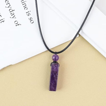 weryerker Natural Gemstone Pendant Necklace for Men, Healing Crystal Pendant, Cuboid Amulet Pendant with Adjustable Wax Rope - color: Amethyst