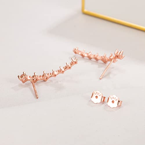925 Sterling Silver Post Cubic Zirconia Ear Crawle Earring For Women 7 Crystal Star Ear Stud Earrings AAA CZ Arrow Ear Climber Hypoallergenic Piercing Gifts For Her - color: Rose gold