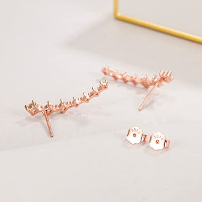 925 Sterling Silver Post Cubic Zirconia Ear Crawle Earring For Women 7 Crystal Star Ear Stud Earrings AAA CZ Arrow Ear Climber Hypoallergenic Piercing Gifts For Her - color: Rose gold