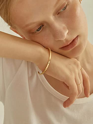 PERNNLA PEARL Dainty Gold Bar Bracelet for Women Simple Delicate Thin Cuff Bangle Hook Bracelet 18K Gold Plated Handmade Minimalist Jewelry - color: 12.Small Rectangle